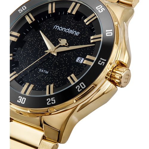Relógio Masculino Efeito Movimento Translação Saturno Dourado