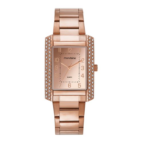 Relógio Feminino Quadrado Cristais Incrustados Rosé