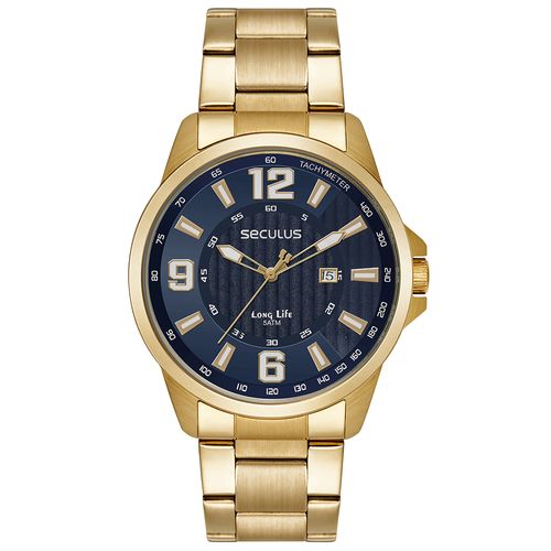 Relógio Masculino Aço Visor Dupla Textura Dourado