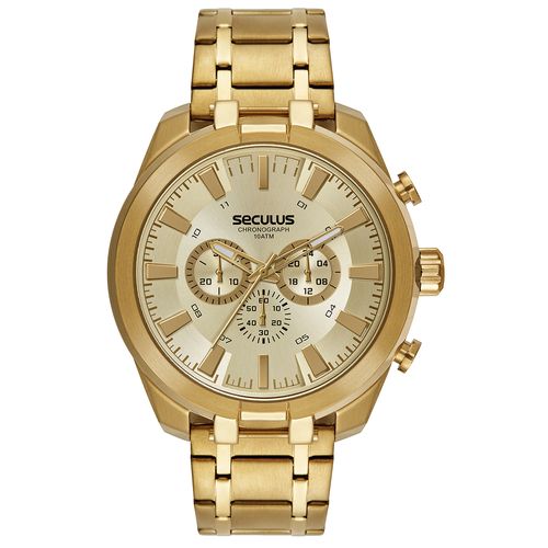 Relógio Masculino Cronógrafo Aço Aro 3D Dourado