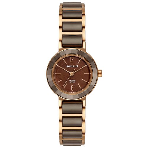 Relógio Feminino Facetado Cerâmica Madrepérola Rosé