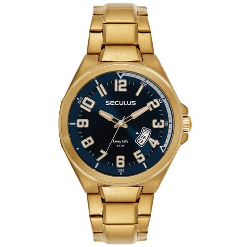 Relógio Masculino Aço Aro em Declive Dourado