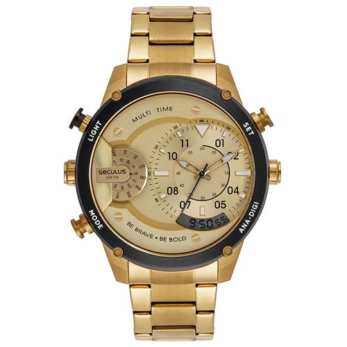 Relógio Masculino Anadigi Aço Dourado
