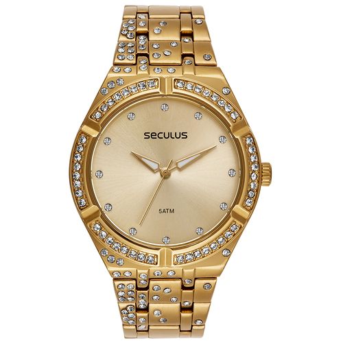 Relógio Feminino Pedras Incrustadas Dourado