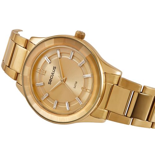 Relógio Feminino Vidro Facetado Cristais Dourado