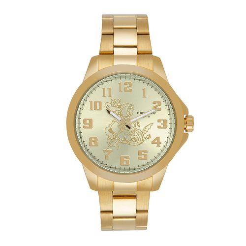 Kit Relógio Masculino Dourado São Jorge