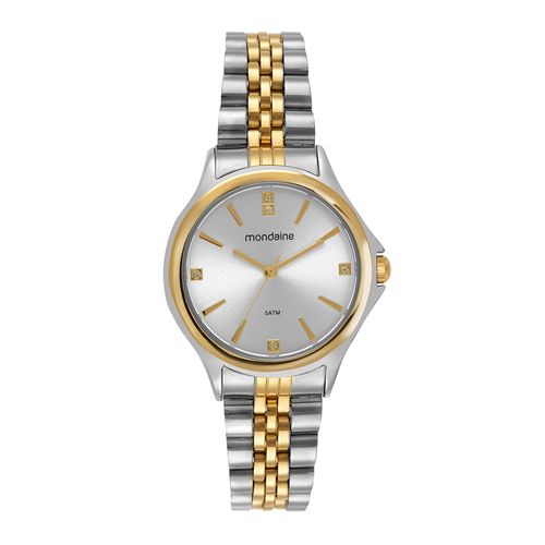 Relógio Feminino Cristais Bicolor Com Porta-Joia Com Espelho