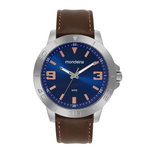 Relógio Masculino Prata Casual Visor Azul