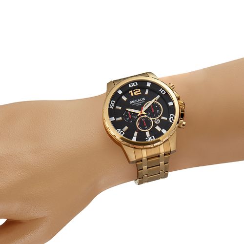 Relógio Masculino Cronógrafo 3D Aço Dourado