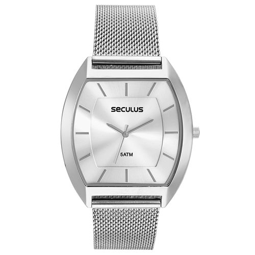 Relógio Masculino Aço Quadrado Slim Prata