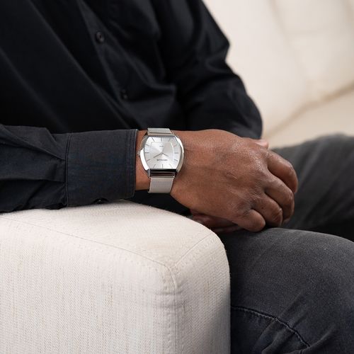 Relógio Masculino Aço Quadrado Slim Prata