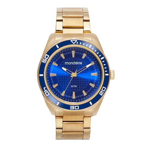 Relógio Masculino Clássico Dourado Mostrador Metalizado Azul
