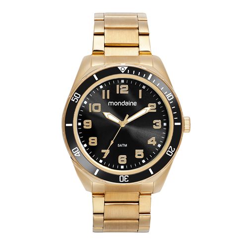 Relógio Masculino Clássico Dourado Mostrador Metalizado Preto