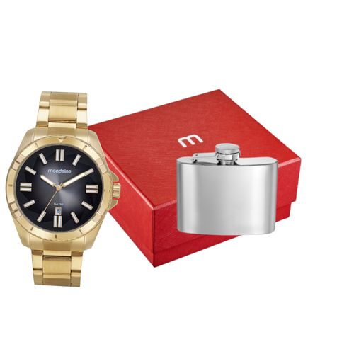 Kit Relógio Masculino Dourado Com Cantil