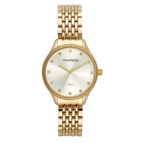 Kit Relógio Feminino Cristais Dourado com Porta Jóias