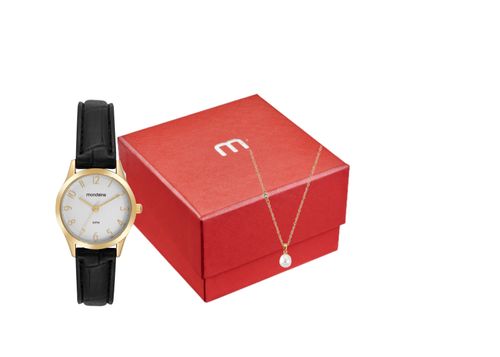 Kit Relógio Feminino Clássico Dourado Com Colar de Pedras