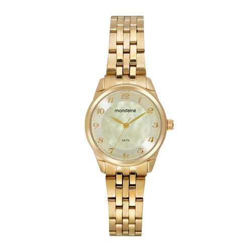 Kit Relógio Feminino Madrepérola Dourado Com Porta-Joias