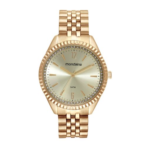 Kit Relógio Feminino Cristais Dourado Com Porta-Joias
