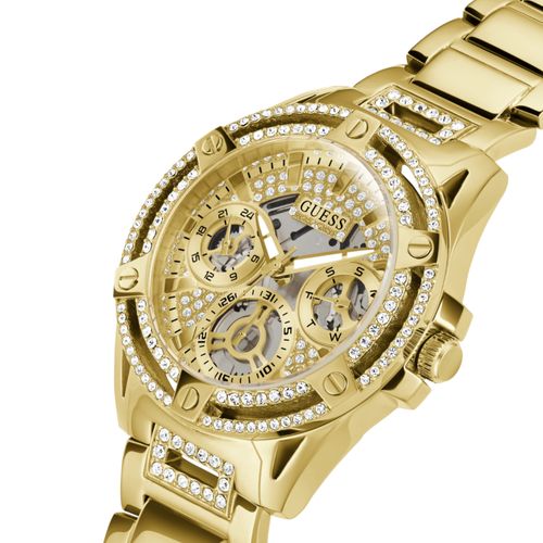 Relógio Guess Feminino Multifunção Cristais Dourado