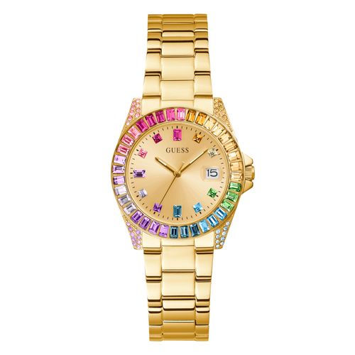Relógio Guess Feminino Cristais Baguete Dourado