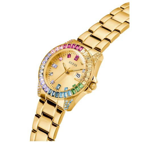 Relógio Guess Feminino Cristais Baguete Dourado