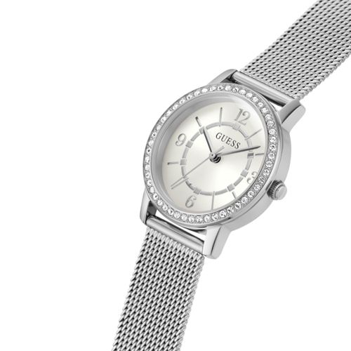 Relógio Guess Feminino Cristais Malha de Aço Prata