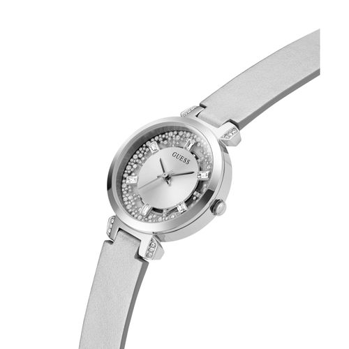 Relógio Guess Feminino Cristais Couro Prata