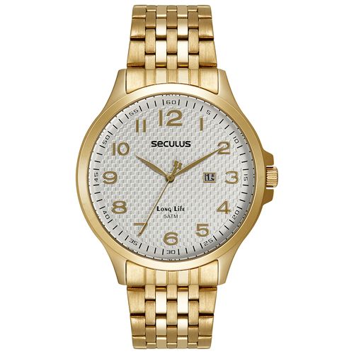 Relógio Masculino Social Visor Texturizado Dourado