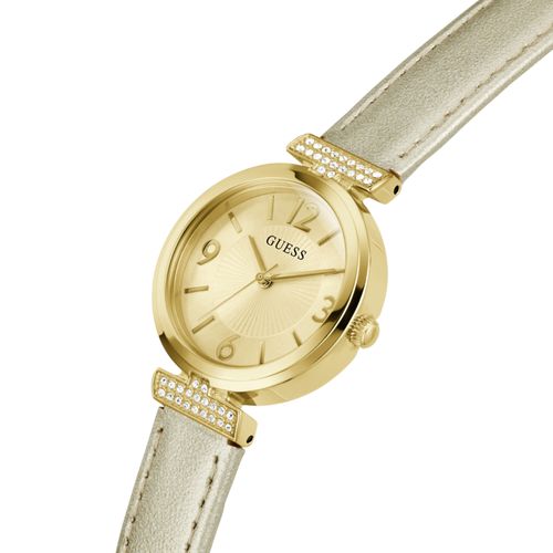 Relógio Guess Feminino Cristais Couro Dourado
