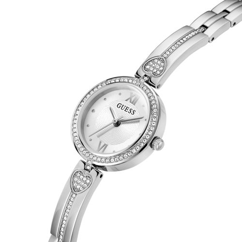 Relógio Guess Feminino Coração Cristais Prata