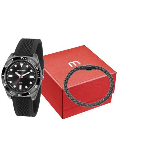 Kit Relógio Masculino Silicone Preto Com Pulseira Trançada