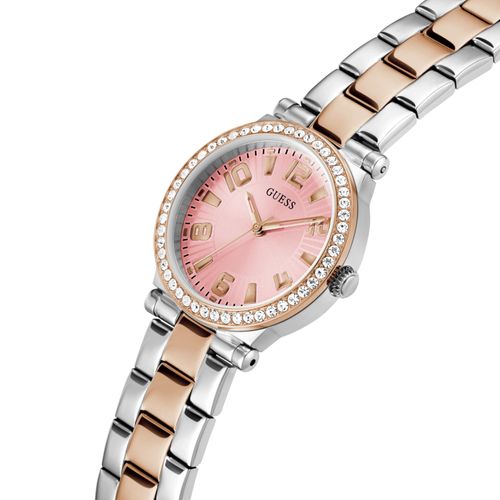 Relógio Guess Feminino Moldura Cristais Prata e Rosé