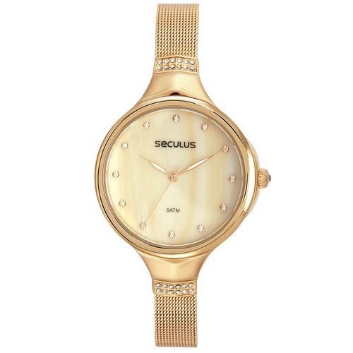 Relógio Feminino Madrepérola Dourado