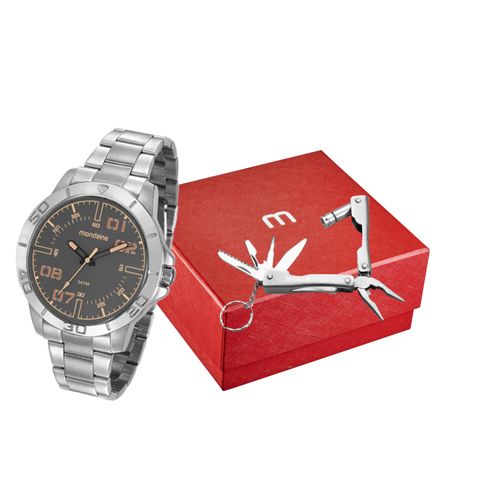 Kit Relógio Masculino Casual Prata Com Alicate Multifunção