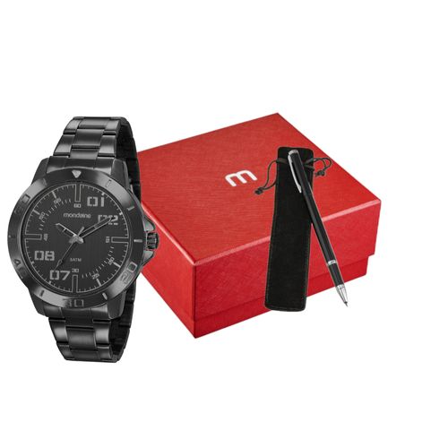 Kit Relógio Masculino Casual Preto Com Caneta
