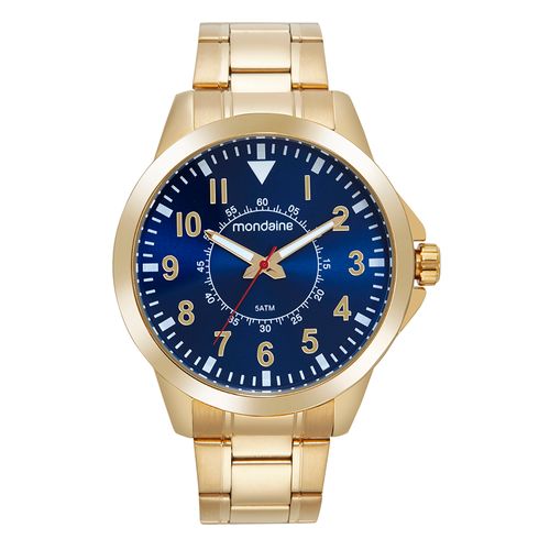 Relógio Masculino Casual Dourado Mostrador Azul