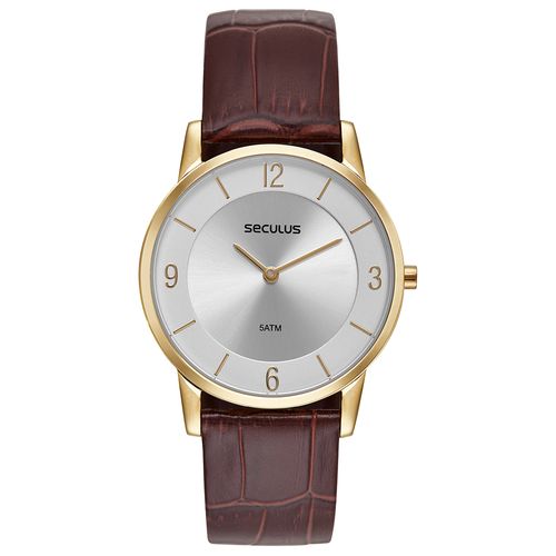 Relógio Masculino Slim Couro Dourado