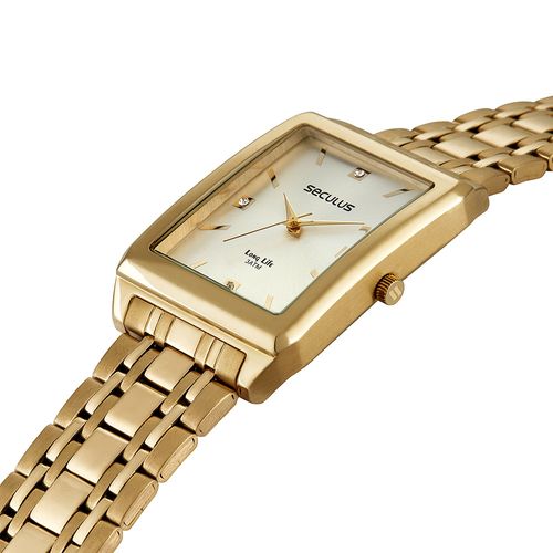 Relógio Feminino Quadrado Cristais Dourado