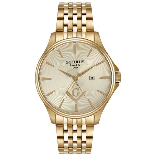 Relógio Masculino Maçonaria Aço Dourado