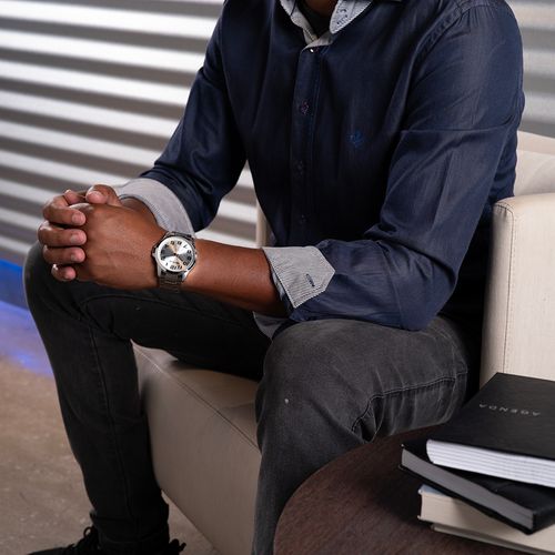 Relógio Masculino Aço Casual Com Calendário Prata