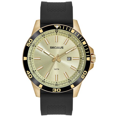 Relógio Masculino Calendário Pulseira Silicone Dourado