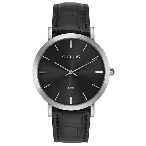 Relógio Masculino Semi Slim Couro Prata