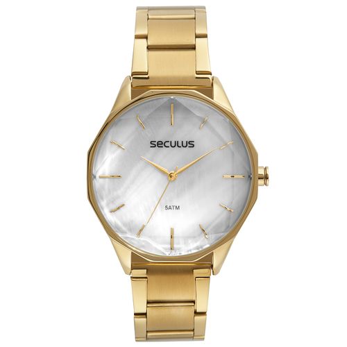 Relógio Feminino Vidro Facetado Dourado