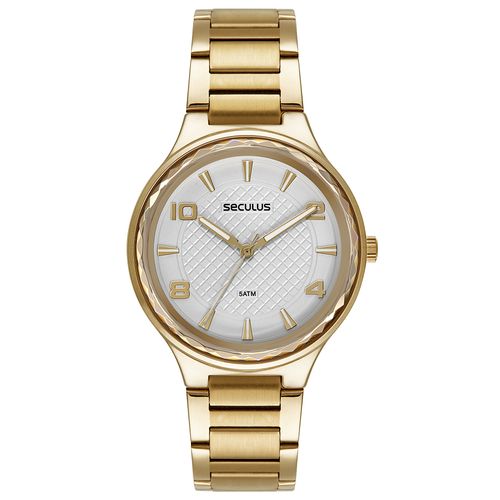 Relógio Feminino Vidro Facetado Dourado