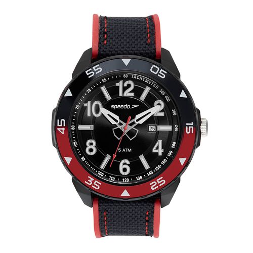 Relógio Speedo Esportivo Calendário Preto e Vermelho