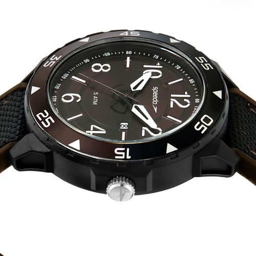 Relógio Speedo Esportivo Calendário Preto e Marrom
