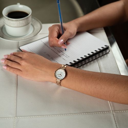 Relógio Feminino Madrepérola Cristais Rosé