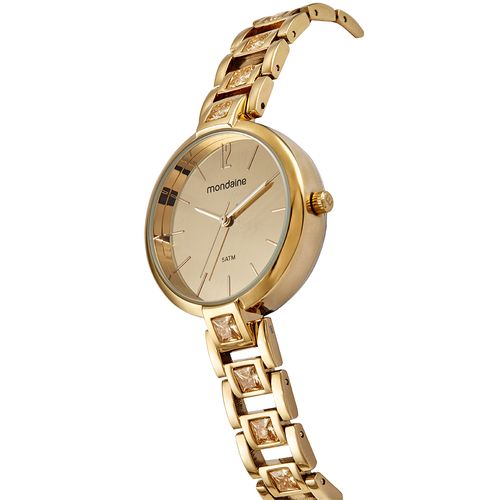 Relógio Feminino Espelhado Cristais Dourado