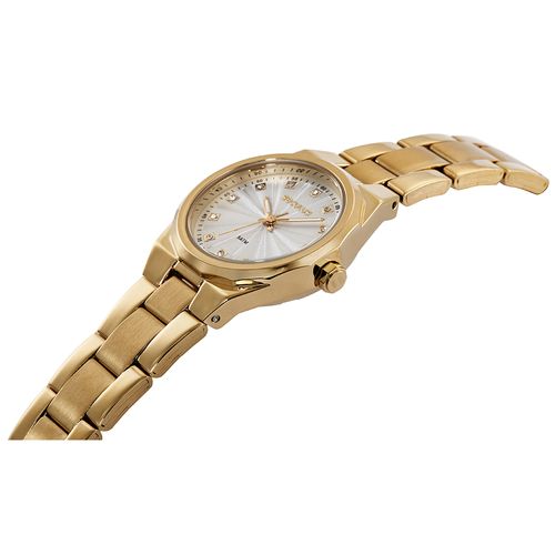 Relógio Feminino Cristais Visor Texturizado Dourado