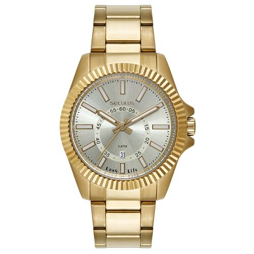Relógio Feminino Aço Catraca Facetada Dourado